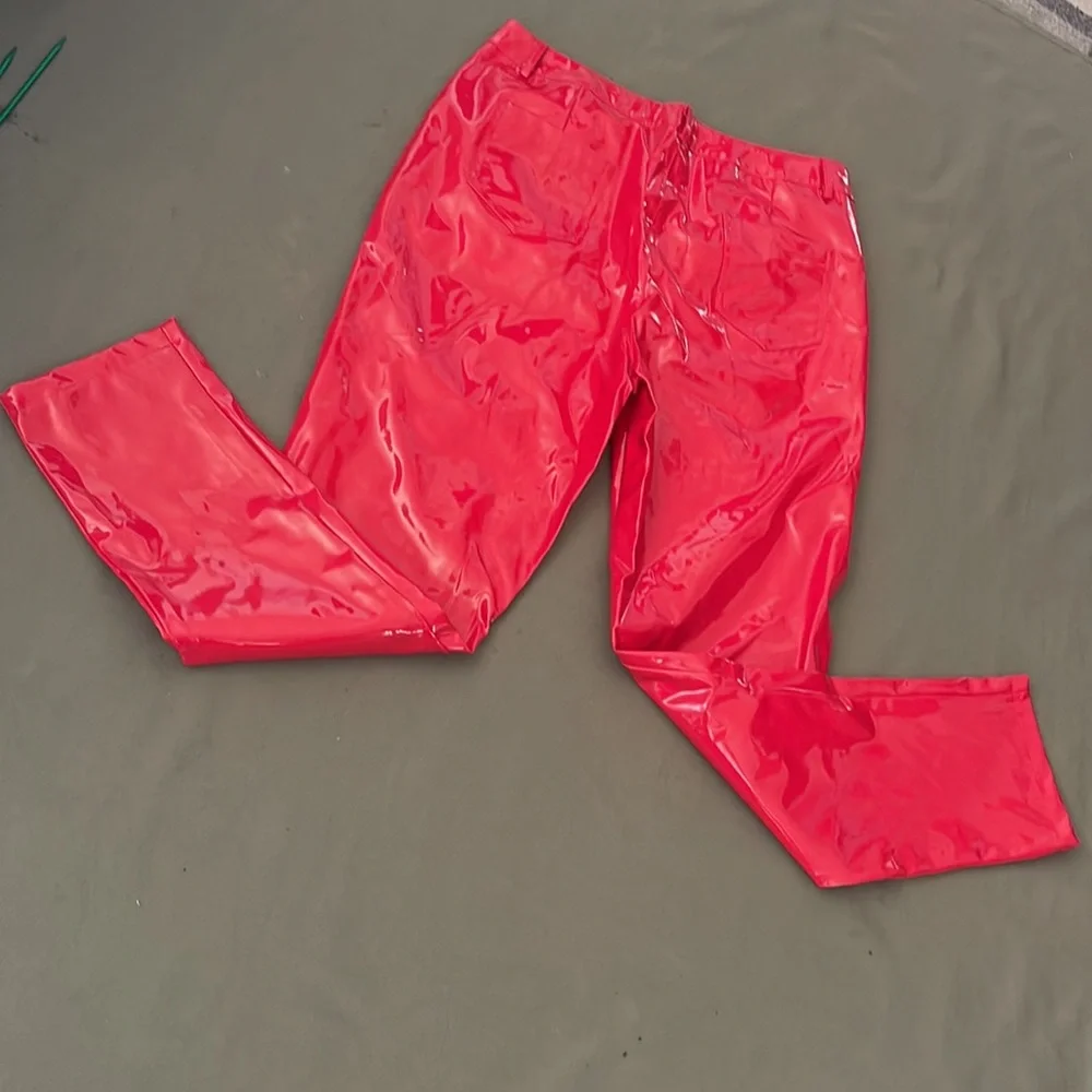 PRETTY little THING  metalic red color Hi-RISE  Size 14” Womens pants - Picture 5 of 15